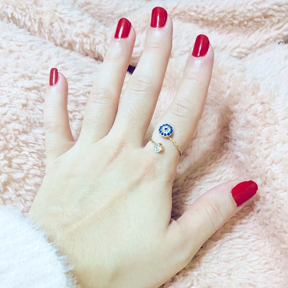 Evil Eye Adjustable Rhinestone Wrap Ring - Picture 1 of 3